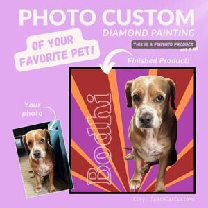 Custom Pet Portrait Diamond Painting Finished and Framed 12x12 Personalized Art